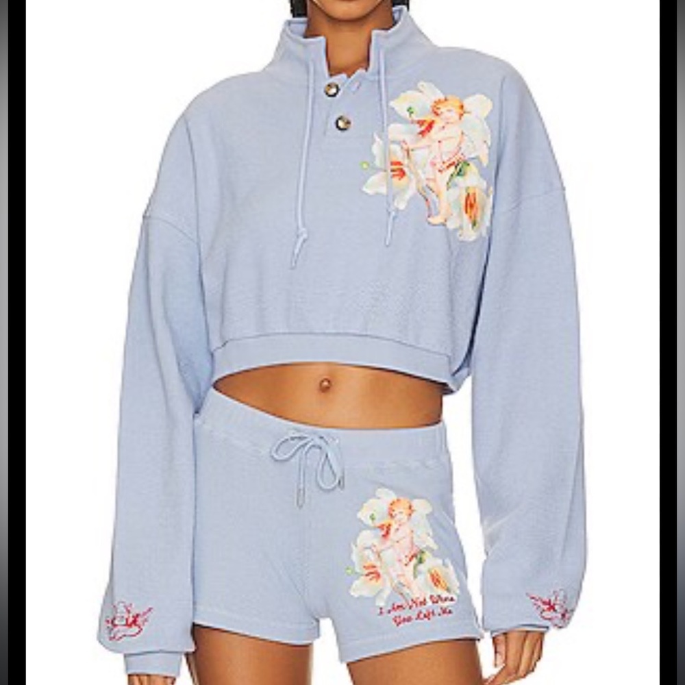 Boys Lie Women’s I Am Not Where You left Me Crop Crew Henley Sweater Cherub S/ M
